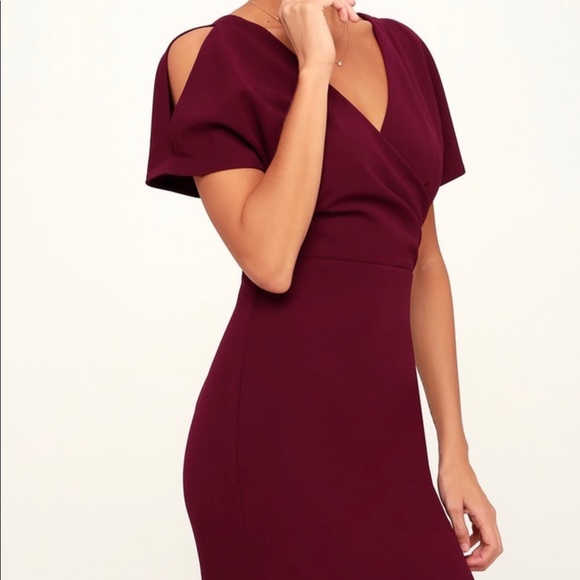 Lulu’s Burgundy Cold Shoulder Dress - Picture 4 of 4